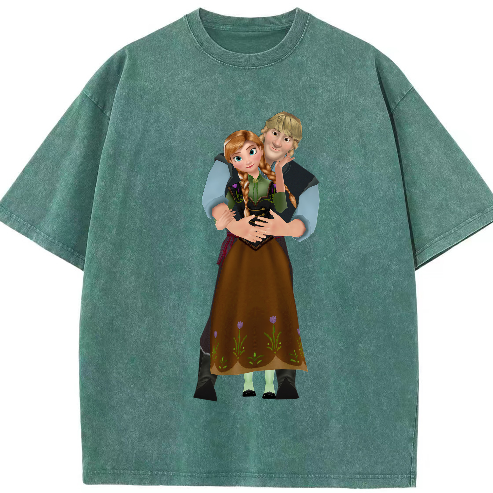 （画像用） アナと雪の女王 アンナ エルサ Frozen Anna Elsa 綿100% ヴィンテージ風 半袖Tシャツ（フロントプリント）